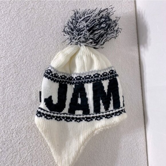Robin Ruth Accessories - 5/$25 Robin Ruth Jamaica White Black Knit Fleece Lined Hat W Ear Flaps & Pom Pom